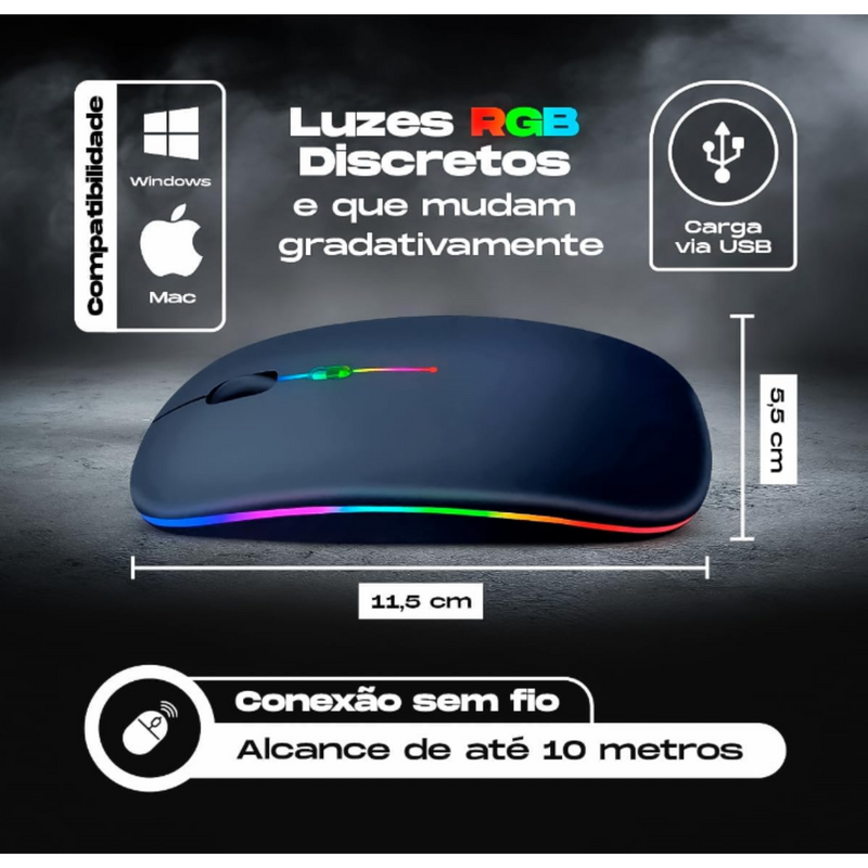 Mouse Sem Fio Bluetooth LehMox LEY-180 com LED