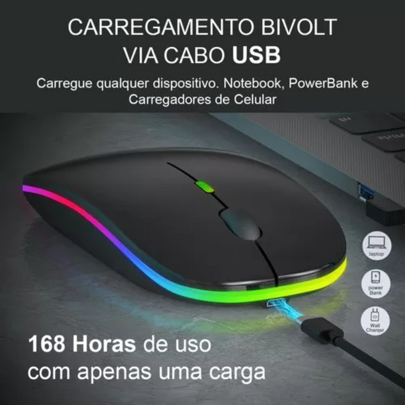 Mouse Sem Fio Bluetooth LehMox LEY-180 com LED